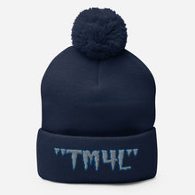 Load image into Gallery viewer, TM4L Pom-Pom Beanie ( Grey Letters & Blue Outline )