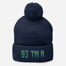 Load image into Gallery viewer, 93 TM 11 Pom-Pom Beanie ( Green Letters & Blue Outline )