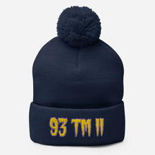 Load image into Gallery viewer, 93 TM 11 Pom-Pom Beanie ( Gold Letters & Purple Outline )