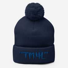 Load image into Gallery viewer, TM4L Pom-Pom Beanie ( Blue Letters & Black Outline )