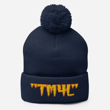 Load image into Gallery viewer, TM4L Pom-Pom Beanie ( Gold Letters & Orange Outline )