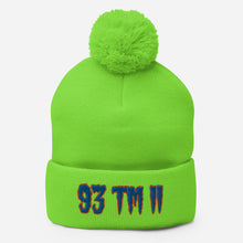 Load image into Gallery viewer, 93 TM 11 Pom-Pom Beanie ( Blue Letters & Orange Outline )