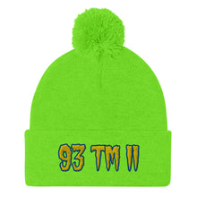 Load image into Gallery viewer, 93 TM 11 Pom-Pom Beanie ( Yellow Letters & Blue Outline )