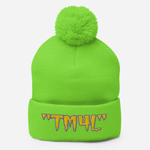 Load image into Gallery viewer, TM4L Pom-Pom Beanie ( Gold Letters & Purple Outline )