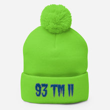 Load image into Gallery viewer, 93 TM 11 Pom-Pom Beanie ( Blue Letters & Grey Outline )