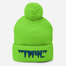 Load image into Gallery viewer, TM4L Pom-Pom Beanie ( Blue Letters & Black Outline )