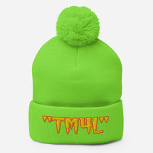 Load image into Gallery viewer, TM4L Pom-Pom Beanie ( Gold Letters & Orange Outline )