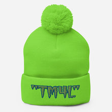 Load image into Gallery viewer, TM4L Pom-Pom Beanie ( Green Letters & Blue Outline )