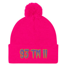 Load image into Gallery viewer, 93 TM 11 Pom-Pom Beanie ( Purple Letters & Gold Outline )