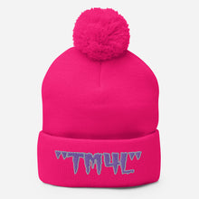 Load image into Gallery viewer, TM4L Pom-Pom Beanie ( Purple Letters & Grey Outline )