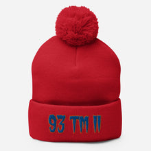 Load image into Gallery viewer, 93 TM 11 Pom-Pom Beanie ( Blue Letters & Orange Outline )