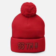 Load image into Gallery viewer, 93 TM 11 Pom-Pom Beanie ( Red Letters & Black Outline )