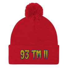 Load image into Gallery viewer, 93 TM 11 Pom-Pom Beanie ( Yellow Letters & Blue Outline )