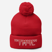 Load image into Gallery viewer, TM4L Pom-Pom Beanie ( Red Letters & White Outline )