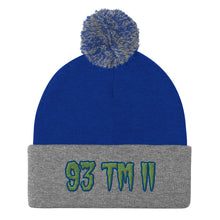 Load image into Gallery viewer, 93 TM 11 Pom-Pom Beanie ( Green Letters & Blue Outline )