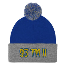 Load image into Gallery viewer, 93 TM 11 Pom-Pom Beanie ( Yellow Letters & Blue Outline )