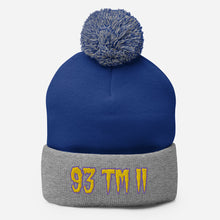 Load image into Gallery viewer, 93 TM 11 Pom-Pom Beanie ( Gold Letters & Purple Outline )