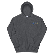 Load image into Gallery viewer, Small 93 TM 11 Hoodie ( Yellow Letters & Powder Blue Outline )