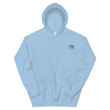 Load image into Gallery viewer, TM Hoodie ( Powder Blue Letters & Yellow Outline )