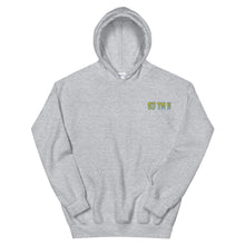 Load image into Gallery viewer, Small 93 TM 11 Hoodie ( Yellow Letters & Powder Blue Outline )