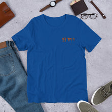 Load image into Gallery viewer, 93 TM 11 Short-Sleeve T-Shirt ( Orange Letters & Blue Outline )