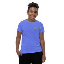 Load image into Gallery viewer, 93 TM 11 Youth Short Sleeve T-Shirt ( Yellow Letters & Powder Blue Outline )