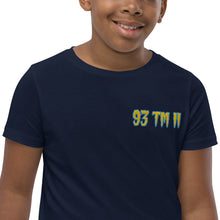 Load image into Gallery viewer, 93 TM 11 Youth Short Sleeve T-Shirt ( Yellow Letters & Powder Blue Outline )