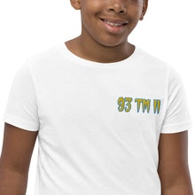 Load image into Gallery viewer, 93 TM 11 Youth Short Sleeve T-Shirt ( Yellow Letters & Powder Blue Outline )