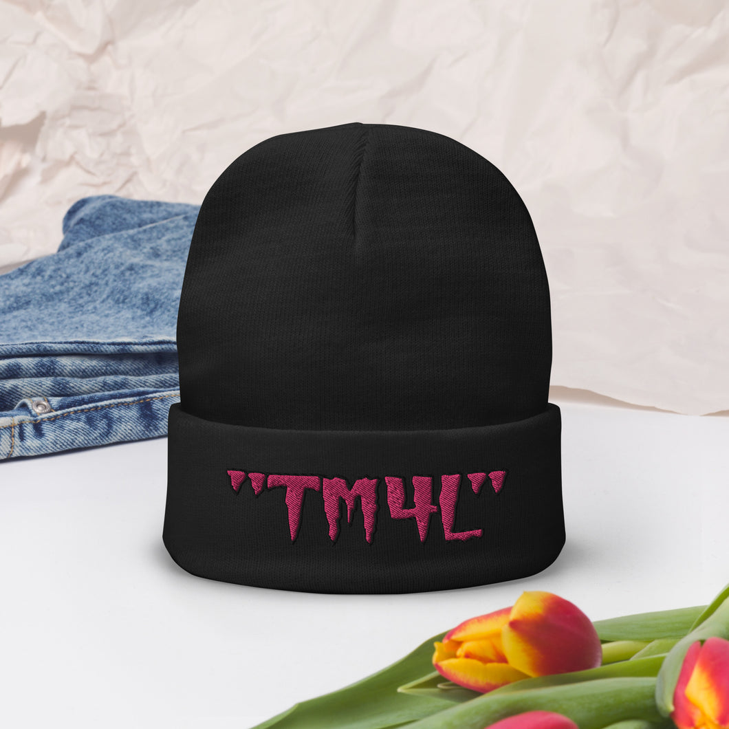 TM4L Beanie ON SALE ( Flamingo Pink Letters & Black Outline )