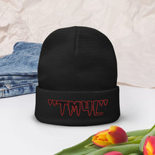Load image into Gallery viewer, TM4L Beanie ON SALE ( Black Letters &amp; Red Outline )
