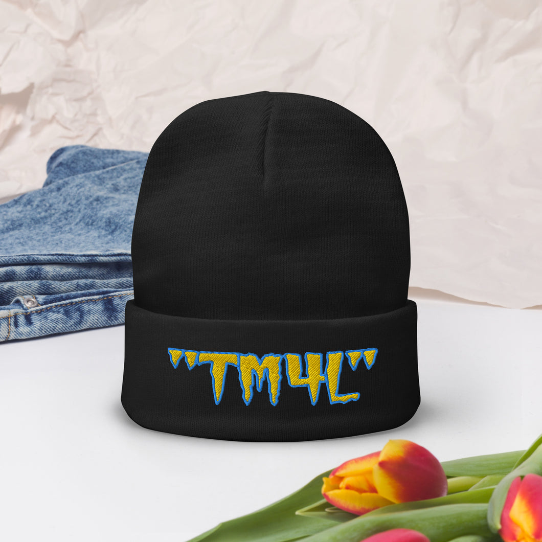 TM4L Beanie ON SALE ( Gold Letters & Powder Blue Outline )