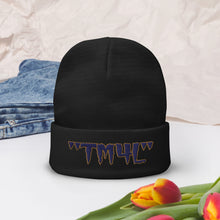 Load image into Gallery viewer, TM4L Beanie ON SALE ( Navy Blue Letters &amp; Old Gold Outline )
