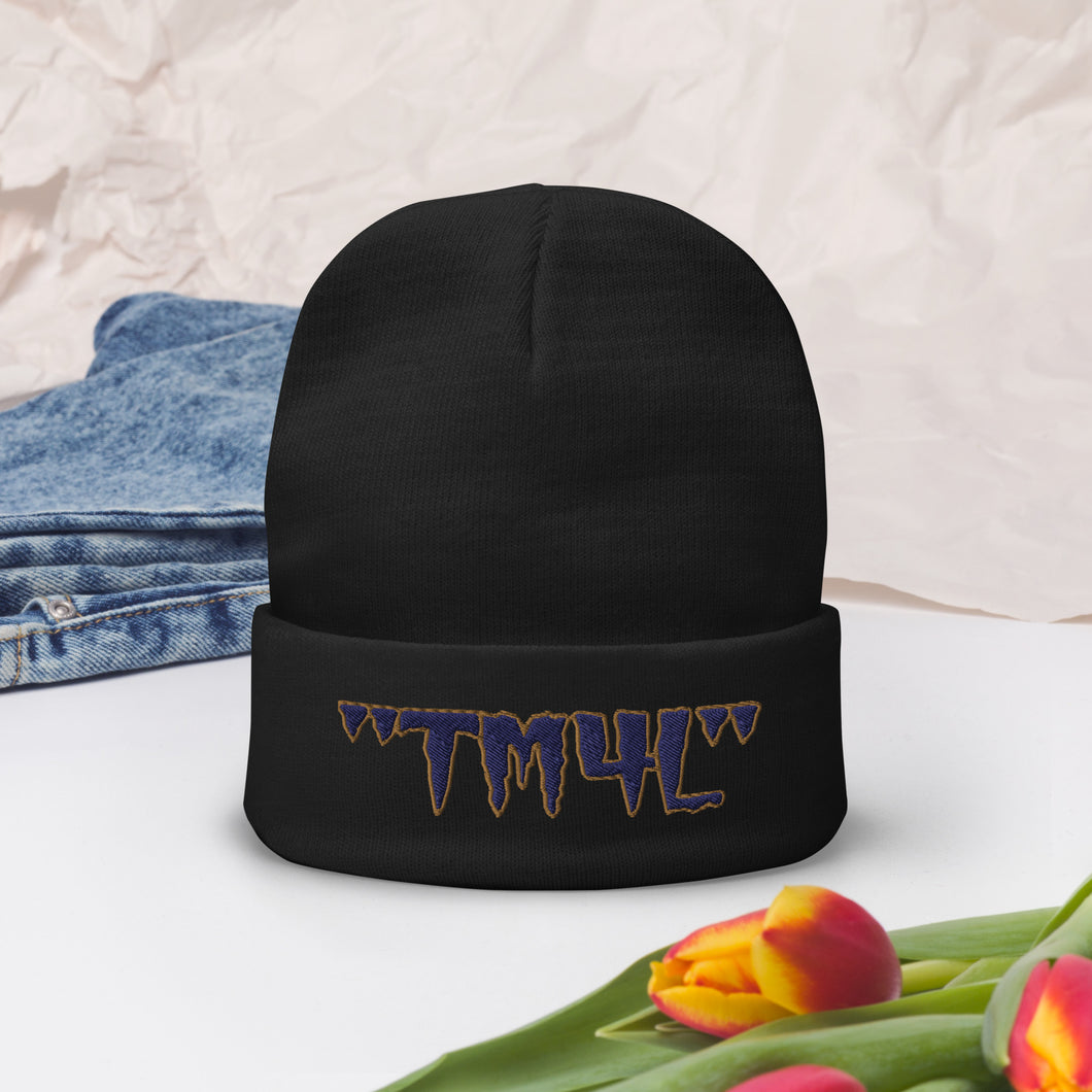 TM4L Beanie ON SALE ( Navy Blue Letters & Old Gold Outline )