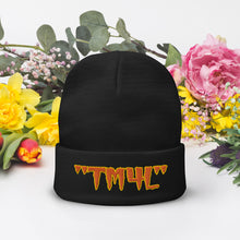 Load image into Gallery viewer, TM4L Beanie ON SALE ( Orange Letters &amp; Gold Outline )
