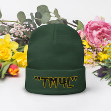 Load image into Gallery viewer, TM4L Beanie ON SALE ( Black Letters &amp; Gold Outline )
