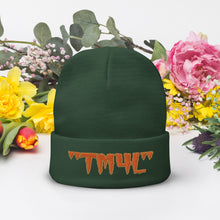 Load image into Gallery viewer, TM4L Beanie ON SALE ( Orange Letters &amp; Old Gold Outline )
