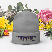 Load image into Gallery viewer, TM4L Beanie ON SALE ( Navy Blue Letters &amp; Old Gold Outline )
