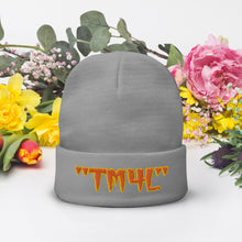 Load image into Gallery viewer, TM4L Beanie ON SALE ( Orange Letters &amp; Gold Outline )
