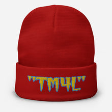 Load image into Gallery viewer, TM4L Beanie ( Yellow Letters &amp; Powder Blue Outline )
