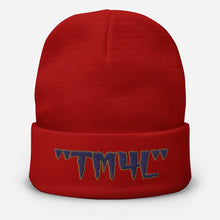 Load image into Gallery viewer, TM4L Beanie ON SALE ( Navy Blue Letters &amp; Old Gold Outline )
