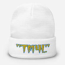 Load image into Gallery viewer, TM4L Beanie ( Yellow Letters &amp; Powder Blue Outline )
