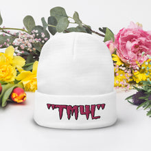 Load image into Gallery viewer, TM4L Beanie ON SALE ( Flamingo Pink Letters &amp; Black Outline )
