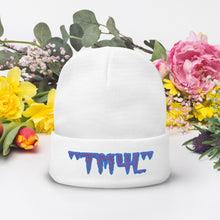Load image into Gallery viewer, TM4L Beanie ON SALE ( Purple Letters &amp;Powder Blue Outline )
