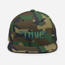 Load image into Gallery viewer, TM4L Snapback Hat ( Green Letters &amp; Blue Outline )
