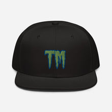 Load image into Gallery viewer, TM Snapback Hat ( Green Letters &amp; Blue Outline )
