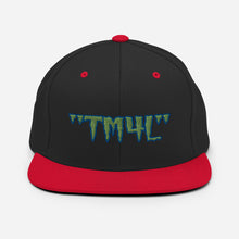 Load image into Gallery viewer, TM4L Snapback Hat ( Green Letters &amp; Blue Outline )

