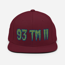 Load image into Gallery viewer, 93 TM 11 Snapback Hat ( Green Letters &amp; Blue Outline )
