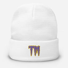 Load image into Gallery viewer, TM Beanie ( Purple Letters &amp; Gold Outline )
