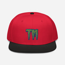 Load image into Gallery viewer, TM Snapback Hat ( Green Letters &amp; Blue Outline )
