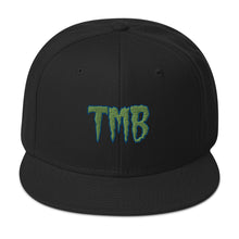 Load image into Gallery viewer, TMB Snapback Hat ( Green Letters &amp; Blue Outline )
